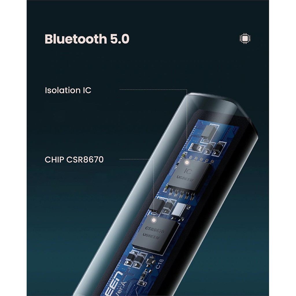Thiết bị phát âm thanh UGREEN 50213 từ cổng optical quang sang Bluetooth 5.0 Hỗ trợ aptX/A2DP/ Phạm vi 10m