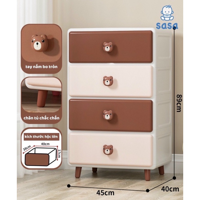 Tủ Nhựa Thỏ Hồng &amp; Gấu Nâu Size Lớn - Tủ đựng đồ cho bé Brown&amp;Cony 4 tầng, 5 tầng