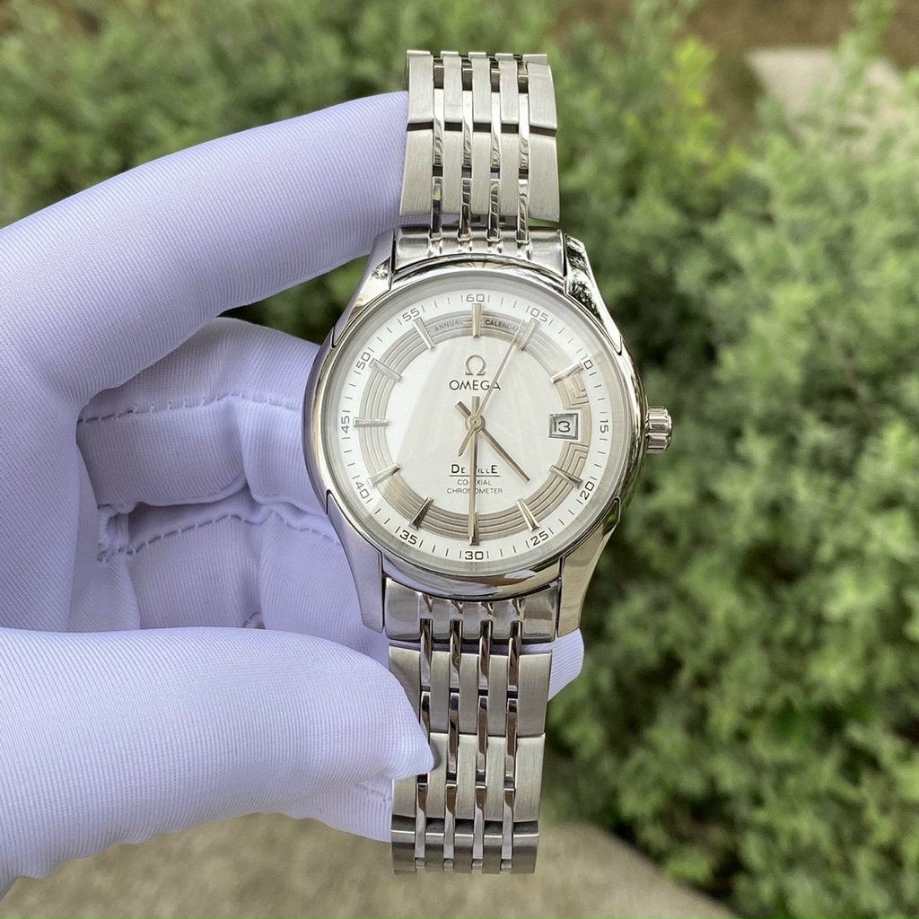 Đồng hồ nam Omega Deville 42mm máy cơ ETA Thuỵ Sĩ cao cấp, khung thép 316l, dây thép không gỉ