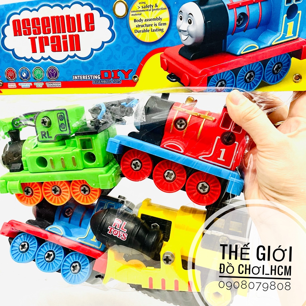 Túi đồ chơi lắp ghép tàu xe lửa Thomas gồm 4 chếc kèm tua vít dành cho bé vặn óc chi tiết xe.