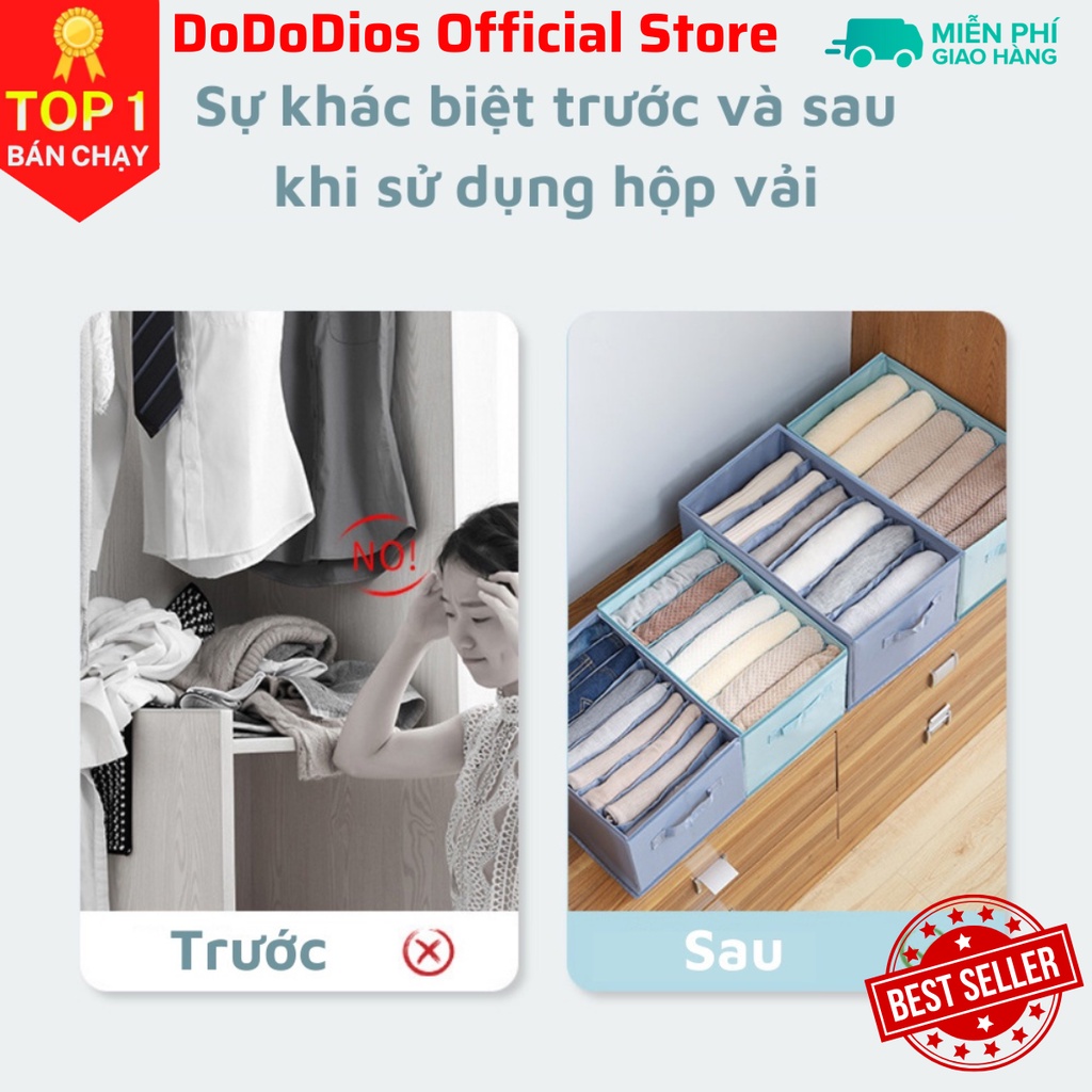 Hộp Vải Đựng Quần Áo Chia Ngăn Có Nắp - Chính hãng DoDoDios - Màu Kem