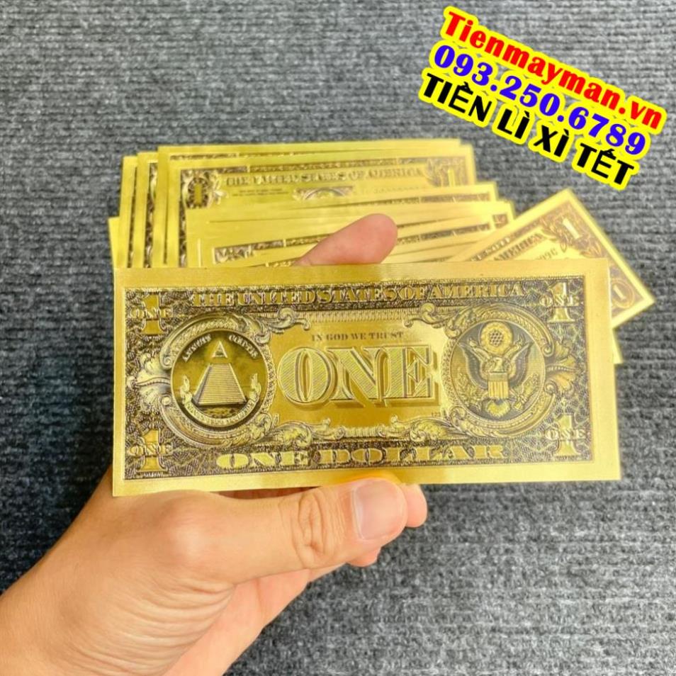 Tờ Tiền Kỉ Niệm 1 Đô Plastic (1 USD) Mạ Vàng Lì Xì Tết May Mắn