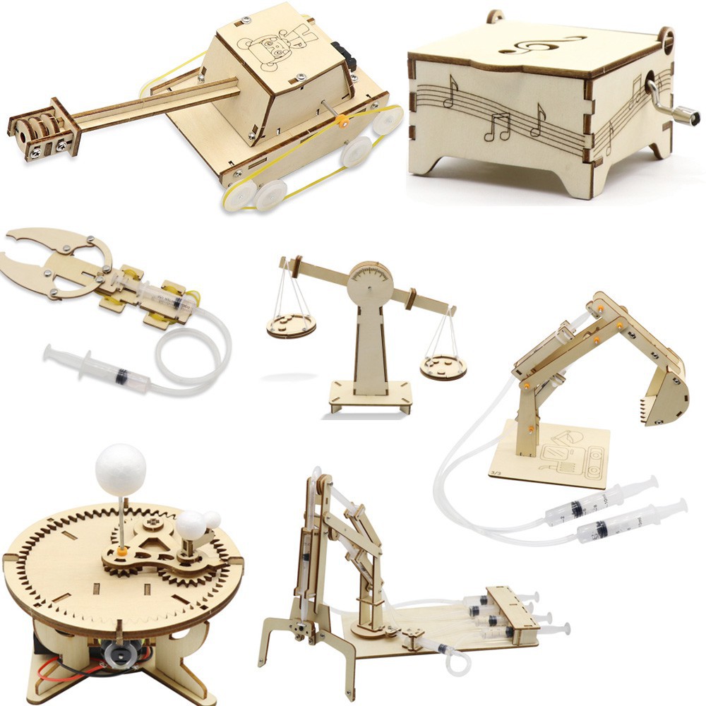 Đồ Chơi Xe Tăng / Hộp Nhạc / Cân Bằng / Lực Cơ Khí / Máy Xúc / Đồng Hồ Bằng Gỗ Giáo Dục Khoa Học