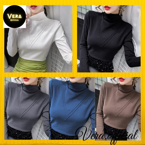 Áo giữ nhiệt cổ cao chữ V đặc biệt, Áo thun thu đông nữ dài tay phong cách Hàn Quốc_QA19
