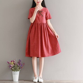 MYC 1174 Váy Bầu Chấm Bi Đỏ Nơ Cổ