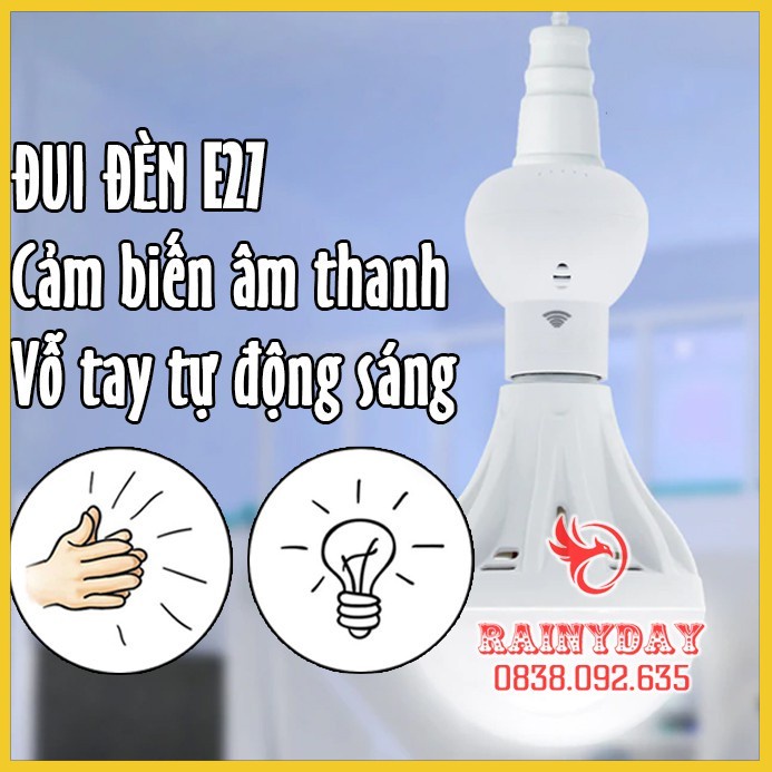 Đuôi đui đèn cảm ứng cảm biến âm thanh vỗ tay tự động phát sáng trong tối E27 [ LOẠI 1 ]
