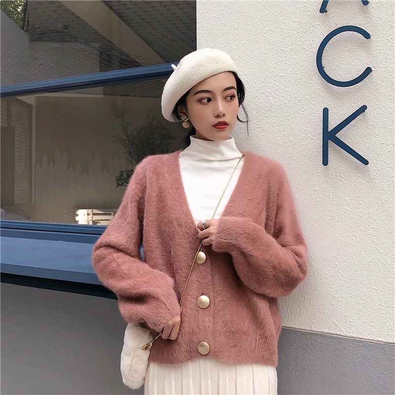 Áo khoác Cardigan dệt kim cổ chữ V form rộng phong cách Hàn Quốc | BigBuy360 - bigbuy360.vn