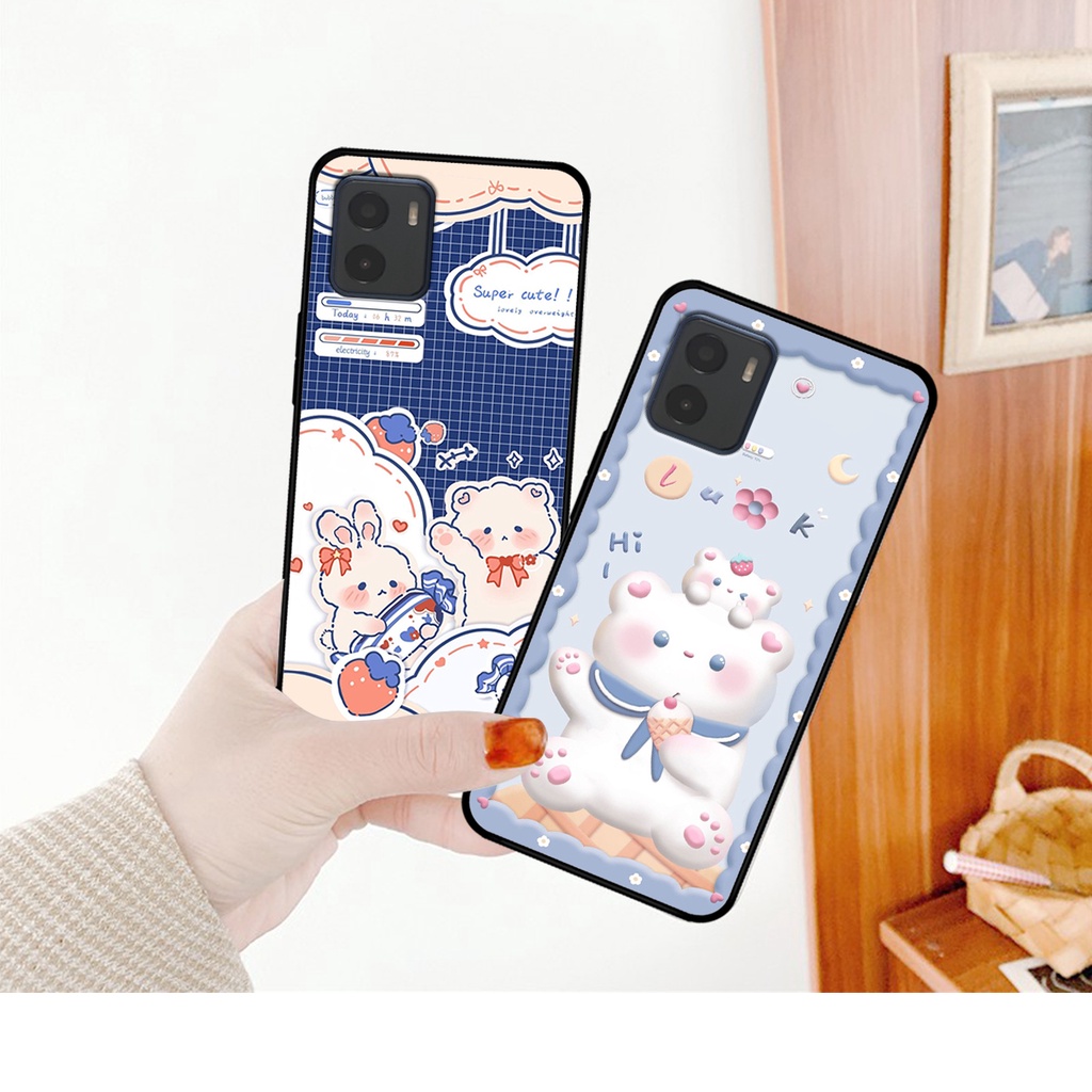 Ốp lưng Vivo Y15s - Vivo Y15a in hình caro gấu thỏ dễ thương
