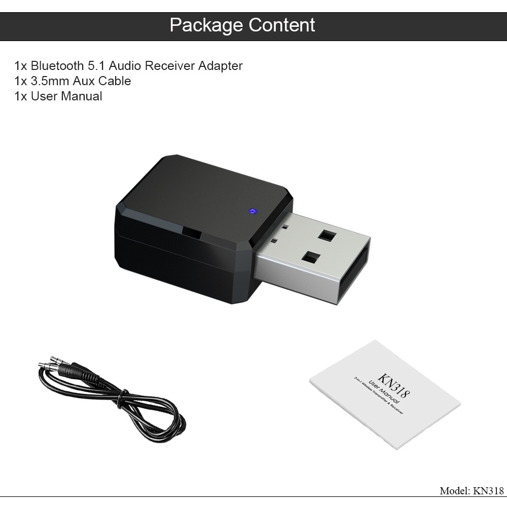 Bộ Thu Tín Hiệu Âm Thanh Bluetooth 5.1 Hai Đầu Ra AUX USB Tích Hợp Micro Không Dây Cho Xe Hơi