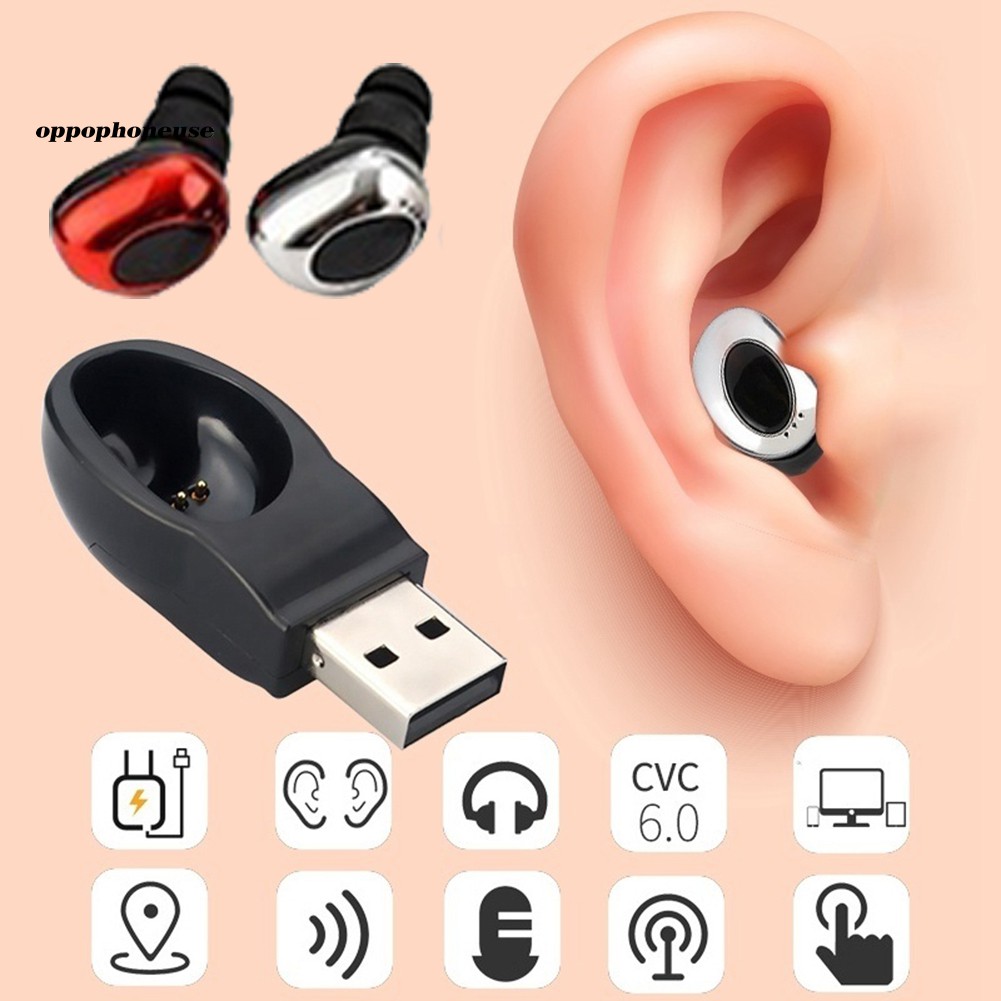 Tai Nghe Nhét Tai Bluetooth Không Dây Mini Có Nam Châm Sạc Usb Cho Oppo