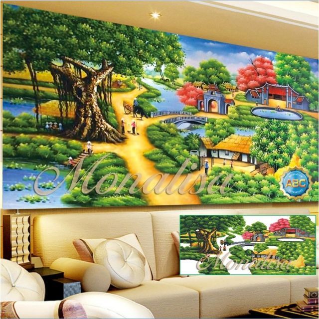 Tranh đính đá phong cảnh làng quê y8045(150x75)