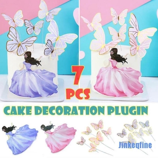 Bộ 7 Topper Trang Trí Bánh Kem Hình Cô Gái Và Bươm Bướm