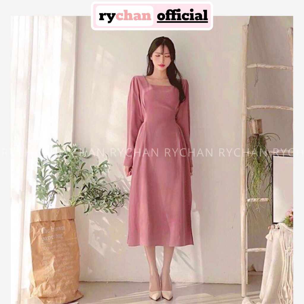 [ẢNH THẬT CUỐI] DX179 - Đầm Xòe Dáng Dài Cổ Vuông Hồng Ruốc