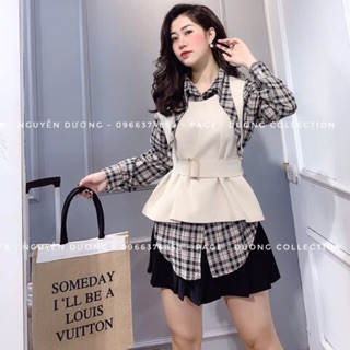 Set áo sơ mi kẻ và áo gile vintage
