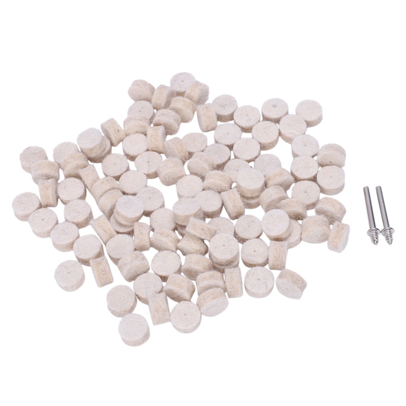 100 cái Len Nỉ Đánh Bóng Đánh Bóng Công Cụ Bánh Xe Tròn + 2 Trục Cho Dremel Rotary