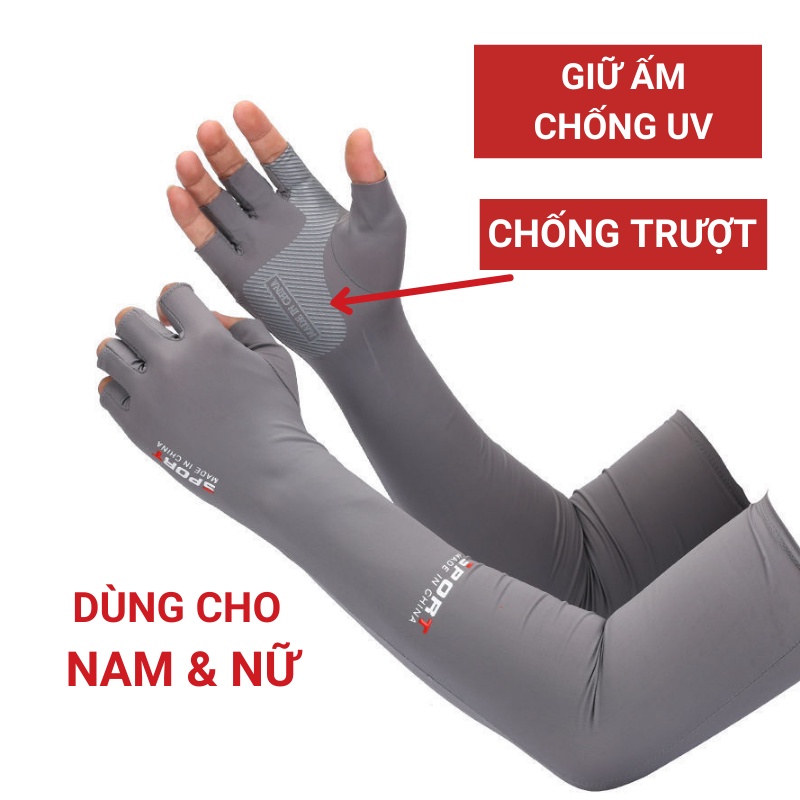 Găng tay phượt nam nữ SPORT bao tay chống nắng, có vân chống trượt, ống tay xỏ ngón chống tia UV