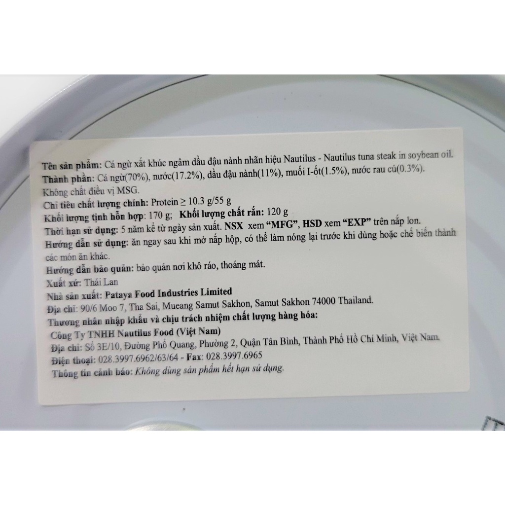 [170g – XANH LÁ] Cá ngừ xắt khúc ngâm dầu đậu nành [Thailand] NAUTILUS Tuna Steak in Soybean Oil (halal) (btn-hk)