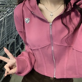 Long-sleeved hooded sweater women's spring and autumn thin ins design sense niche hot girls short chic top cardigan coat