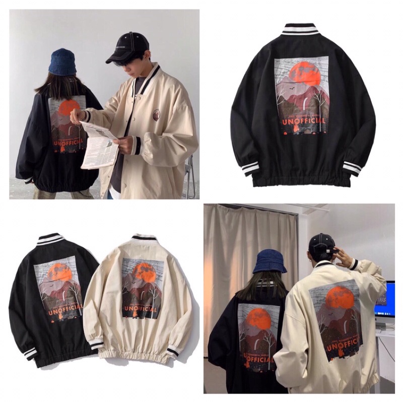 Áo khoác Bomber chất kaki dập hình hoàng hôn