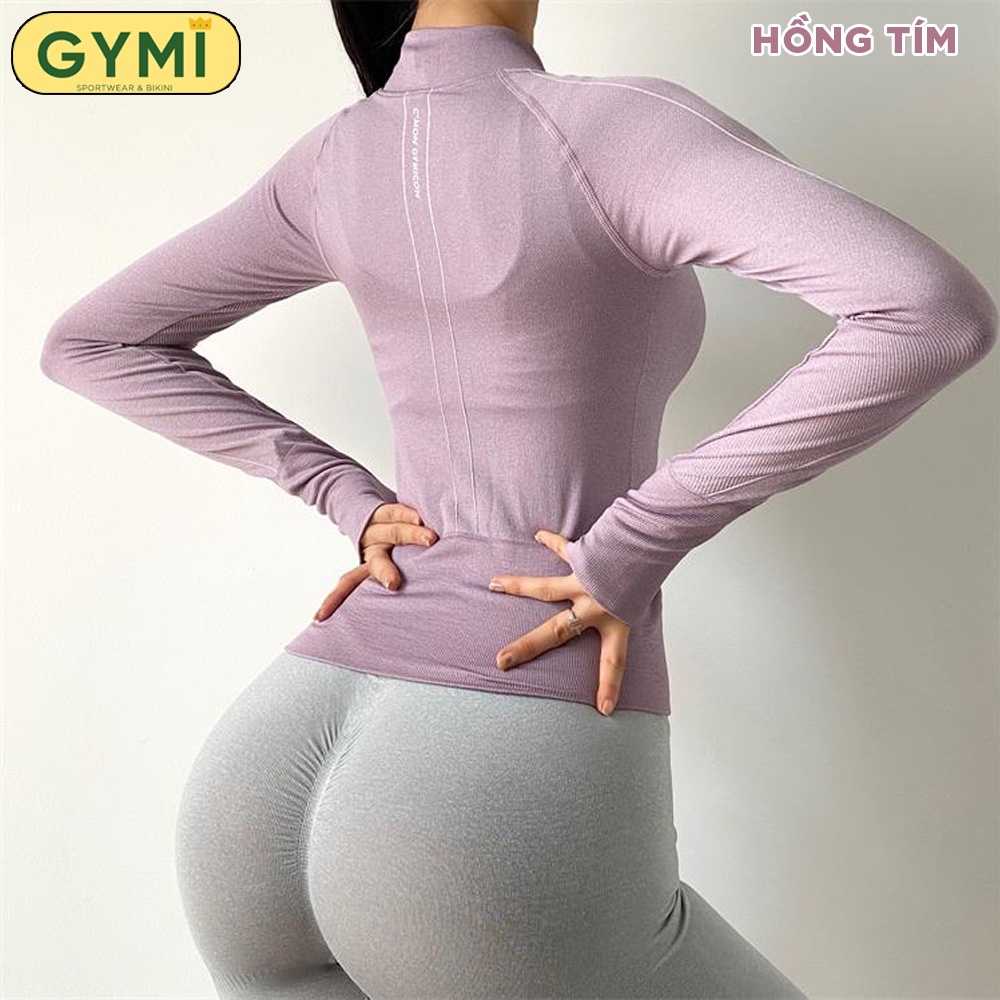 Áo khoác tập gym yoga nữ GYMI AK03 dáng croptop thể thao chất vải dệt dày dặn thoáng khí chống nắng