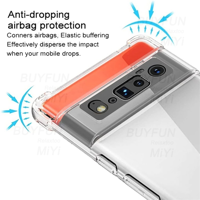 Ốp điện thoại 3 trong 1 trong suốt chống sốc với kính cường lực bảo vệ camera và màn hình cho Google pixel 6 pro