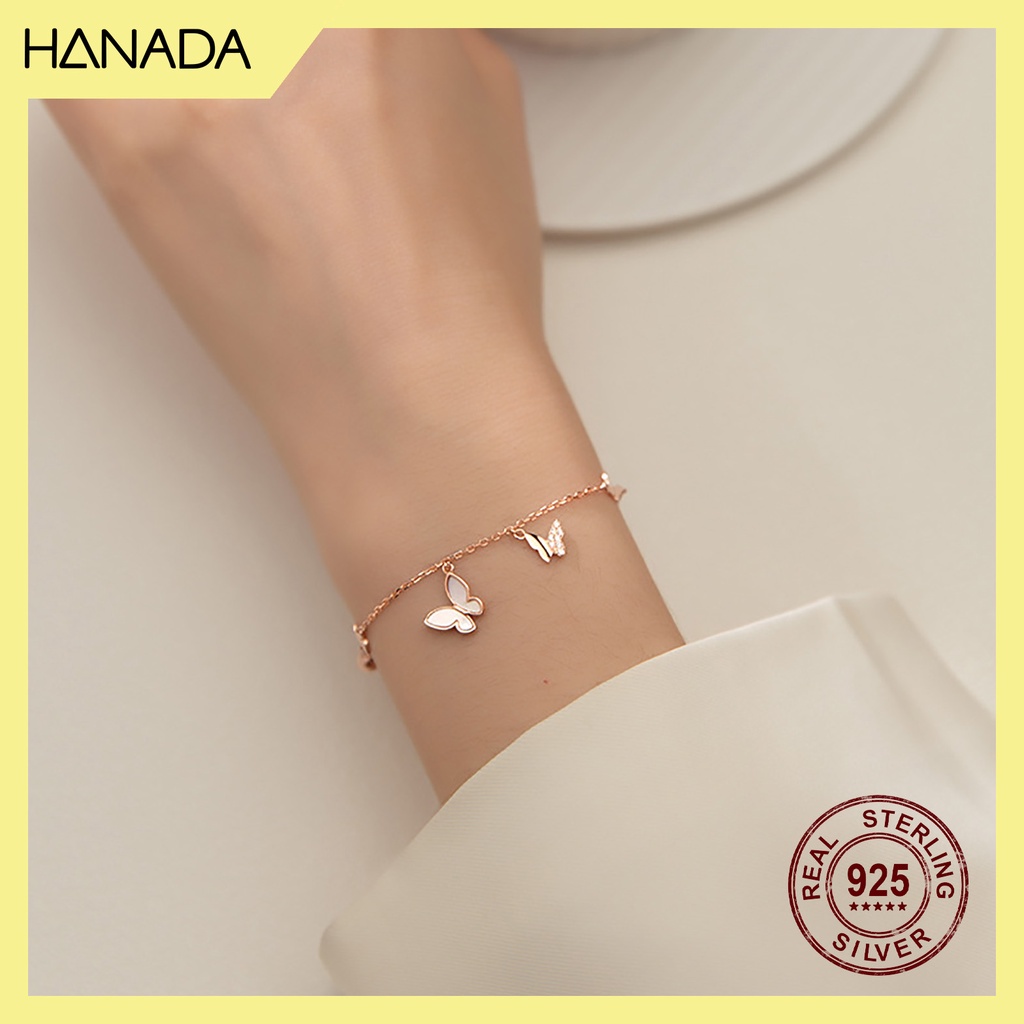 Lắc Tay Bạc 925 Cao Cấp Hanada Phụ Kiện Thời Trang Vòng Tay Nữ Bướm Đá 0776 I14