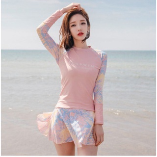 Bộ Đồ bơi nữ, đồ tắm biển dài tay quần short năng động, bộ đồ bơi gái size đại