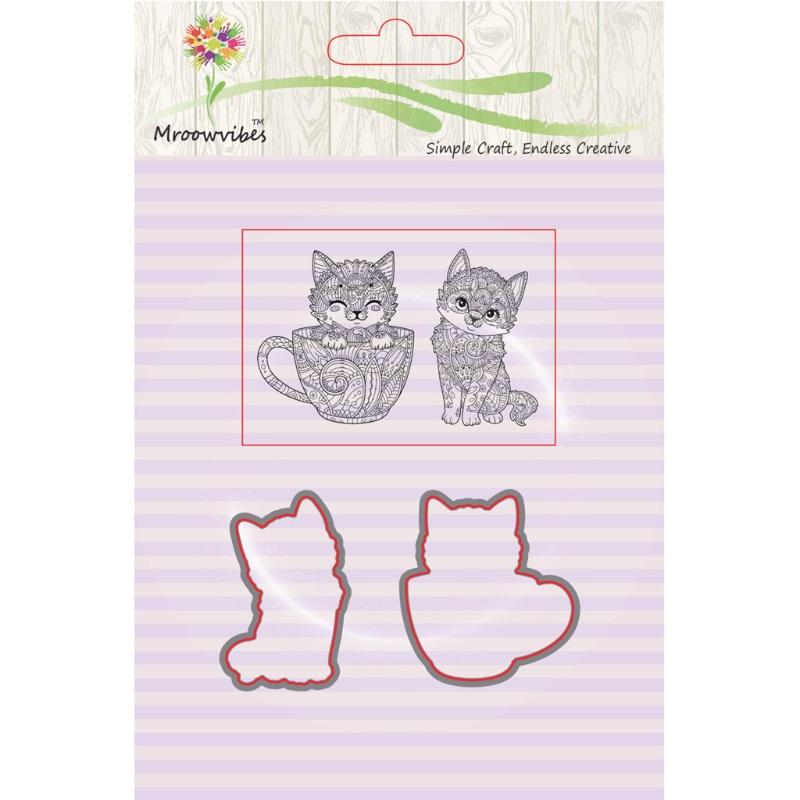 Aoto Khuôn Silicone Trong Suốt + Khuôn Cắt Kim Loại Hình Mèo Trang Trí Scrapbook