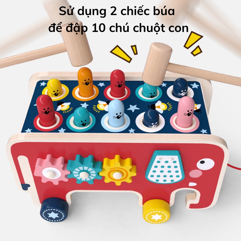 Đồ Chơi gỗ Đập Chuột Hình Con Voi Kết Hợp Trò Chơi Luyện Khả Năng Phản Xạ Cho bé, đồ chơi giải trí