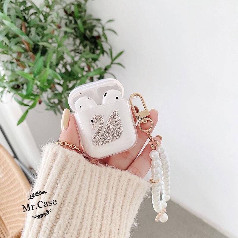 Case Airpods 1/2 /Pro Vỏ Ốp Tai Nghe Hình Thiên Nga Trong Dẻo  kèm Móc Xinh  - Mr.Case AirPods