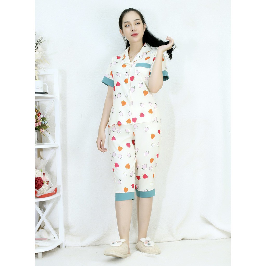 [HÌNH THẬT 100%] Bộ đồ Pijama nữ lửng họa tiết  HỌA TIẾT QUẢ DÂU - vải siêu lụa cao cấp - Cực Kì Sang Chảnh | BigBuy360 - bigbuy360.vn