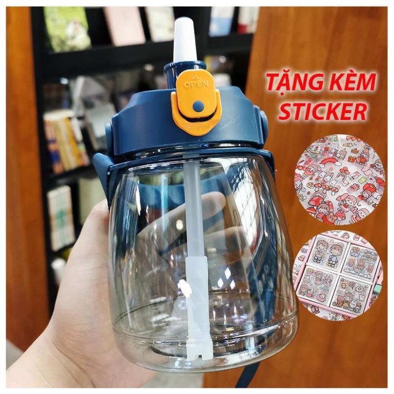 Bình nước cute nhựa, bình đựng nước có ống hút cho bé 1100ml tay cầm đỡ điện thoại Gym 34