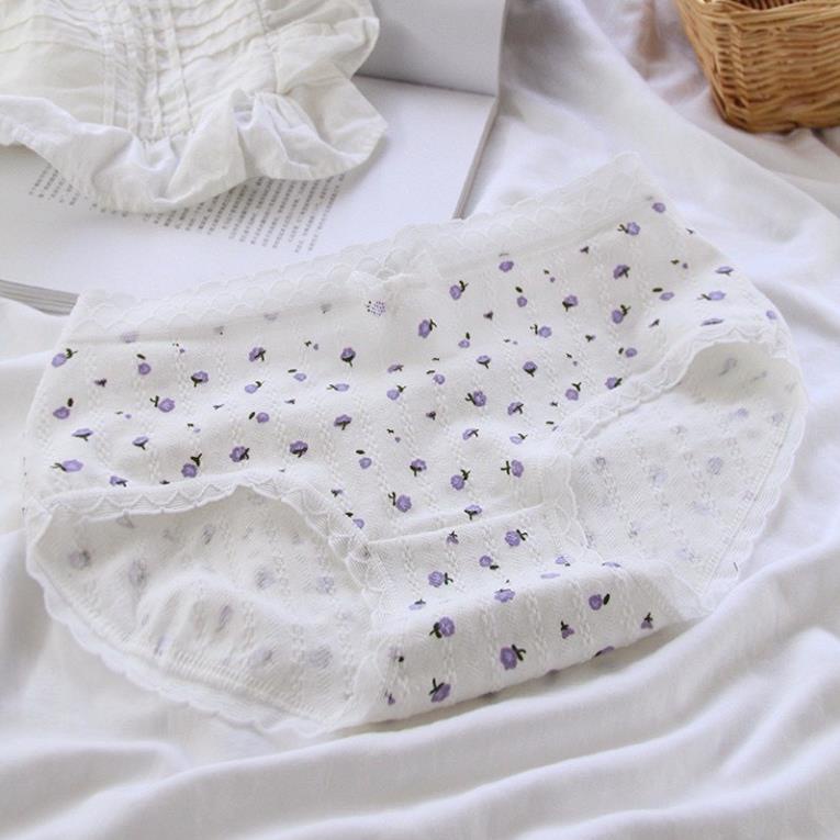 Quần lót nữ cotton sợi tre tone màu tím, cạp ren nơ họa tiết hoa diêm vĩ kháng khuẩn Ql044