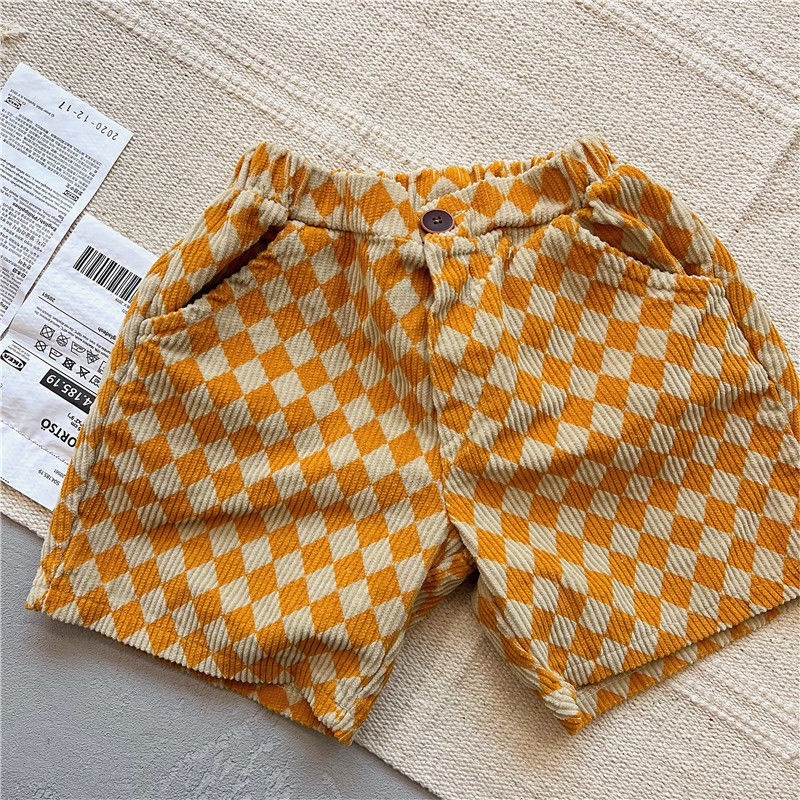 [Babycat] Hàng Có Sẵn Quần Ngắn Nhung Kẻ Phong Cách Nhật Bản Hàn Quốc Thời Trang Mùa Xuân Mới Dành Cho Bé Trai Bé Gái 2022