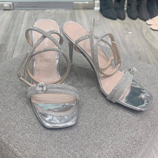 Sandal dây nhũ xoắn cổ chân đính hạt to - 7p