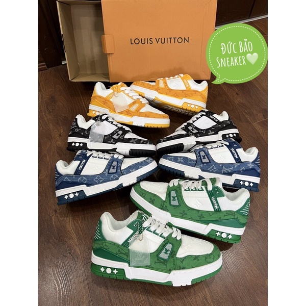 Giày louis vuitton siêu cấp xanh lá  Giày LV quảng châu mau vàng,đen ,xanh than sneaker nam nữ kèm box