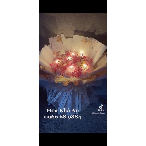 Bó hoa babi khô mix Chùm đèn mix sáp 4lớp siêu cao cấp. Thiết kế bởi Khả An.