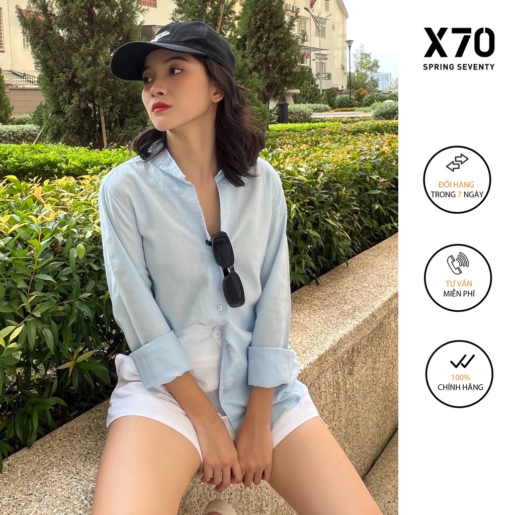 Áo Sơ Mi Nữ Trơn Dài Tay Linen Thiết Kế Cổ Trụ Thời Trang X70 - 01540002