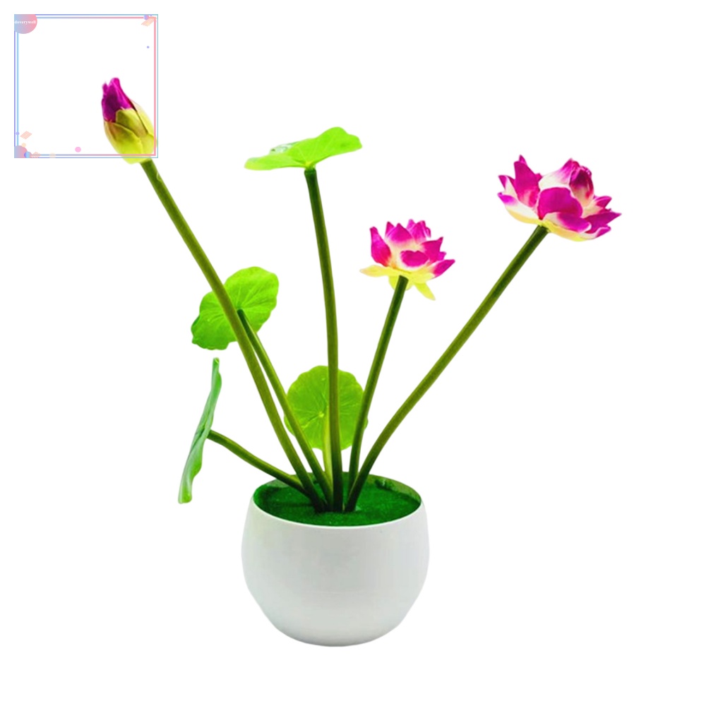 Chậu Hoa Sen Nhân Tạo Màu Sắc Tươi Sáng Dùng Trang Trí Nhà Cửa