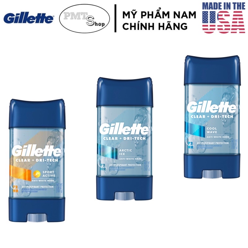 [USA] Lăn khử mùi nam Gel Gillette 107g Cool Wave 5in1 | Sport TriumPh | Arctic Ice - Mỹ