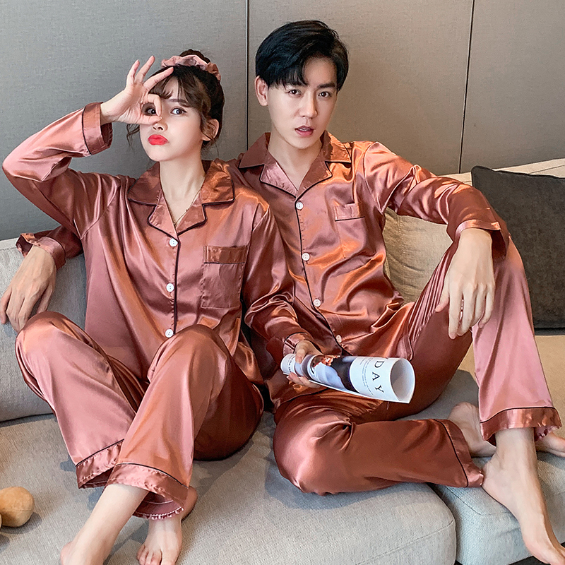Bộ Đồ Ngủ Tay Dài Bằng Lụa Satin Phong Cách Hàn Quốc Dành Cho Nam Và Nữ