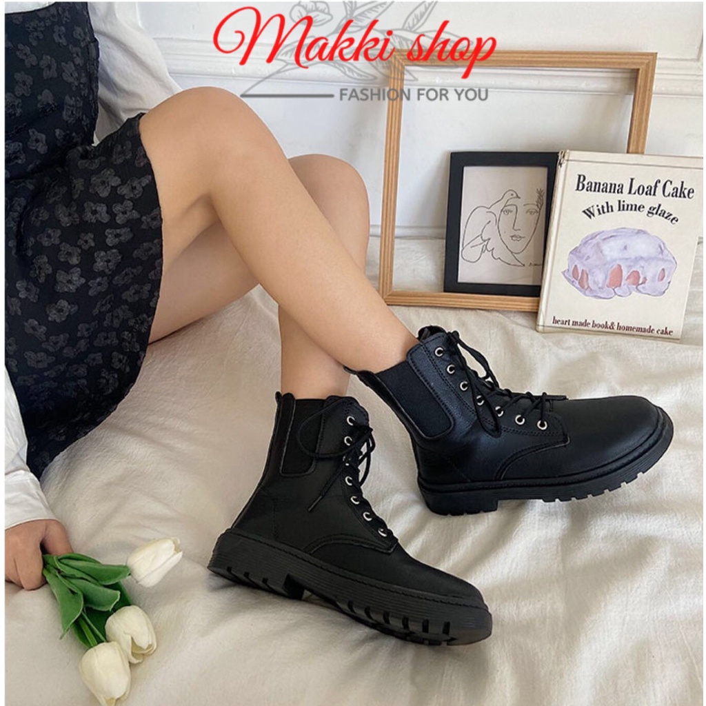 Boot nữ cao cổ chun buộc dây, giày bốt nữ thời trang cao cấp giá rẻ MAKKI SHOP TD422