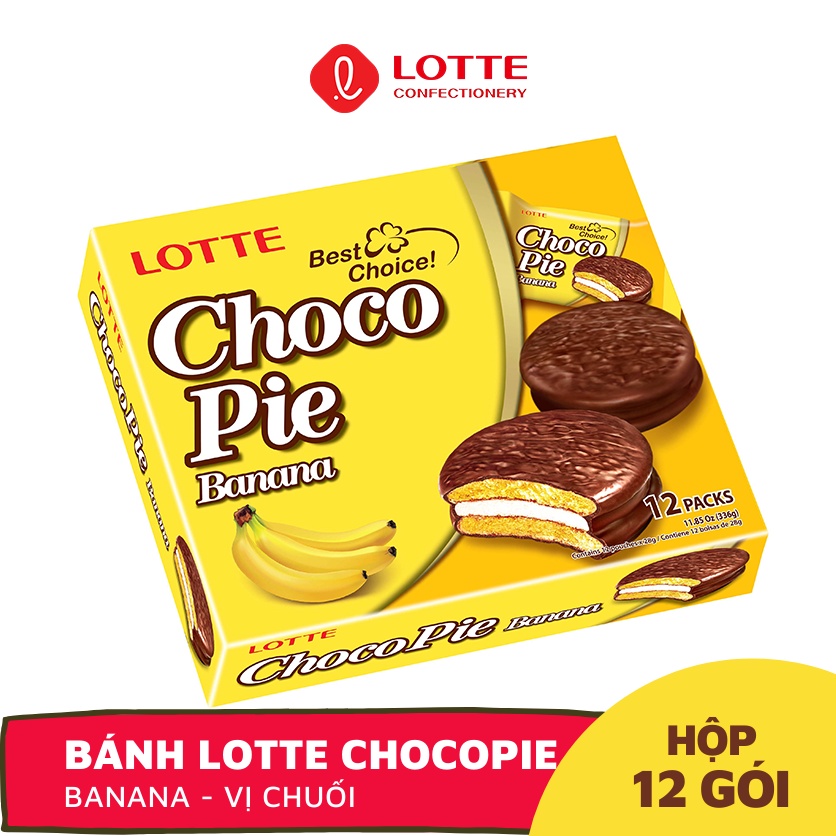 Bánh Lotte Chocopie vị Chuối - Hộp 336G x 12 Gói