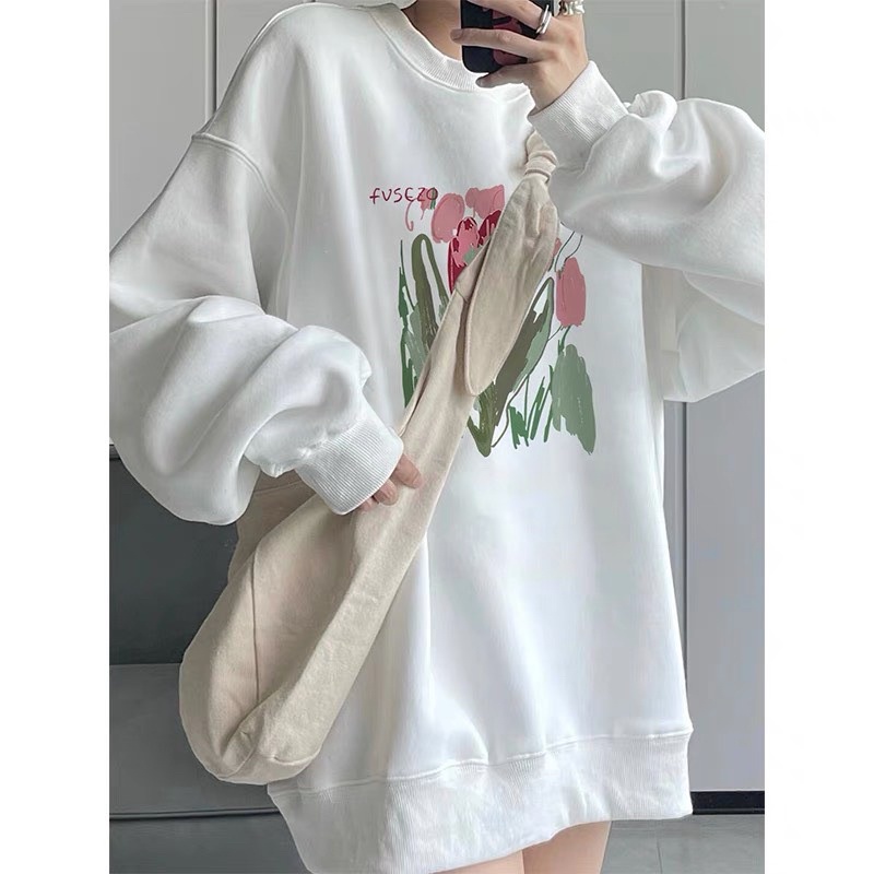 Áo Sweater FVSEZO Unisex  Nỉ form rộng tay bồng oversize màu trắng kiểu dáng cute hàn quốc đẹp