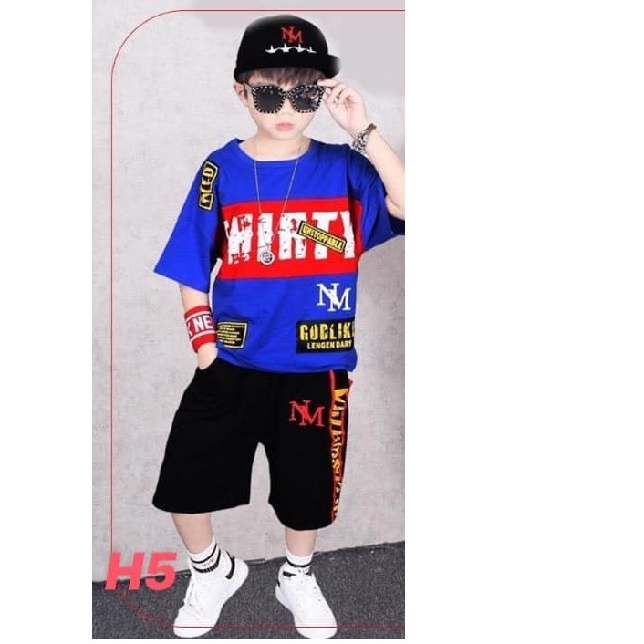 Bộ bé trai phong cách hàn quốc hip hop size đại cồ thun cotton xinh mát