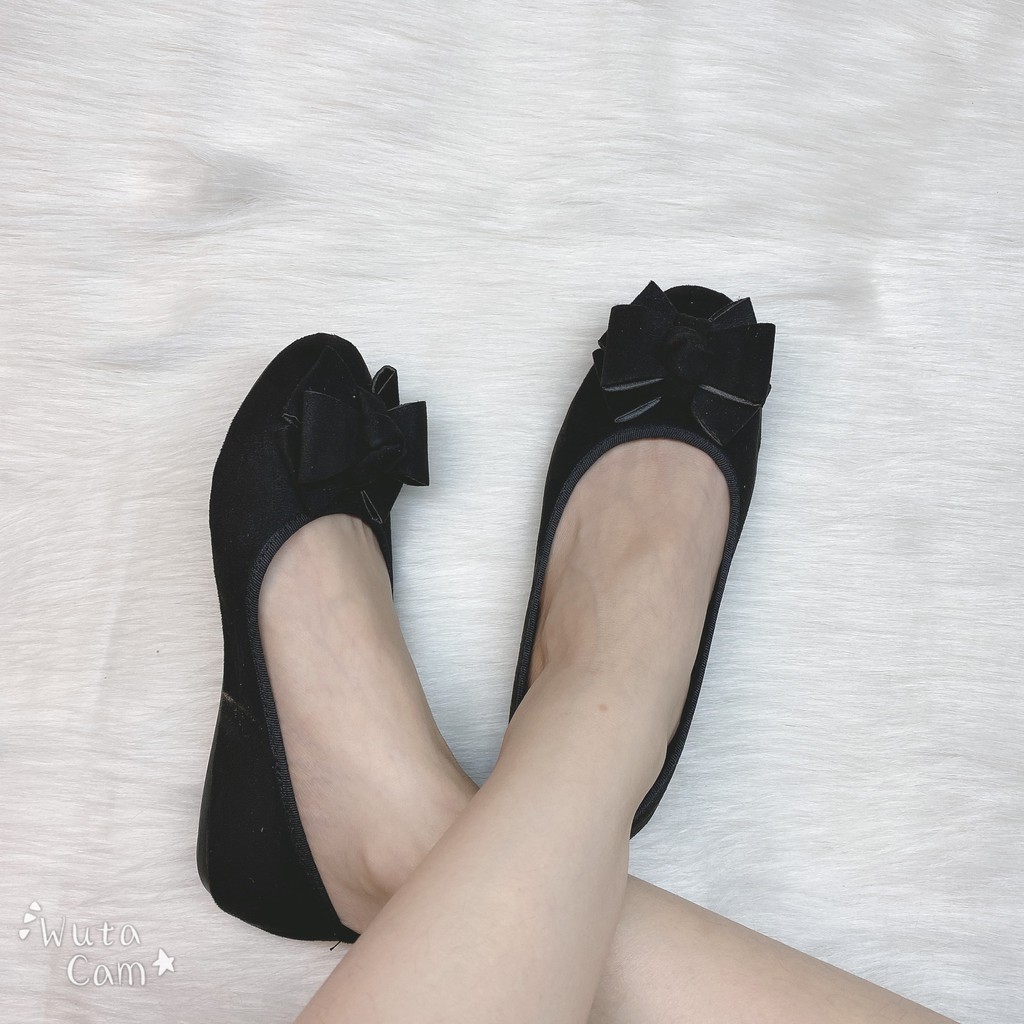] Giày Búp Bê Nữ Da Lộn Đế Bệt Mũi Tròn Thắt Nơ G20 | BigBuy360 - bigbuy360.vn