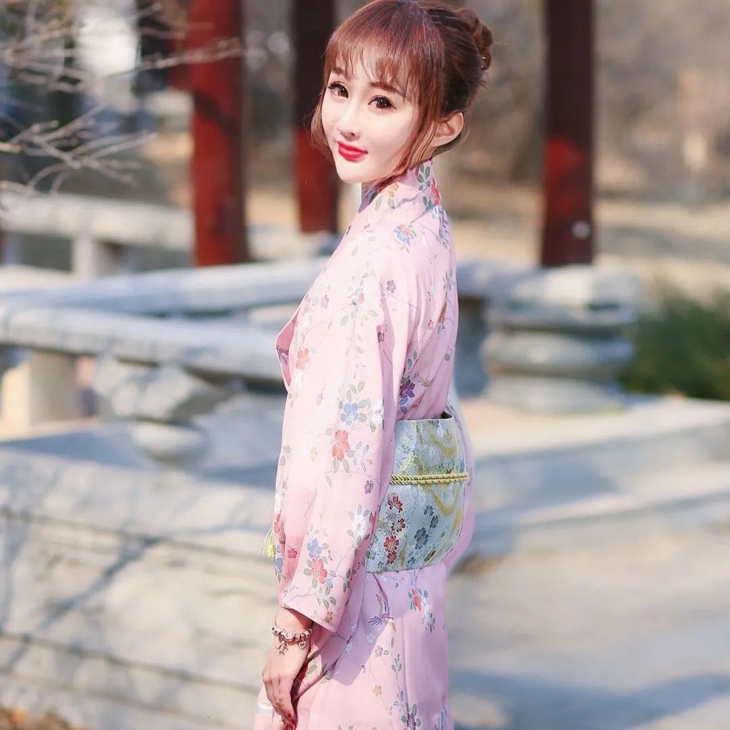 Mới Áo Kimono Cách Tân In Hoa Màu Hồng Phong Cách Nhật Bản Cho Nữ