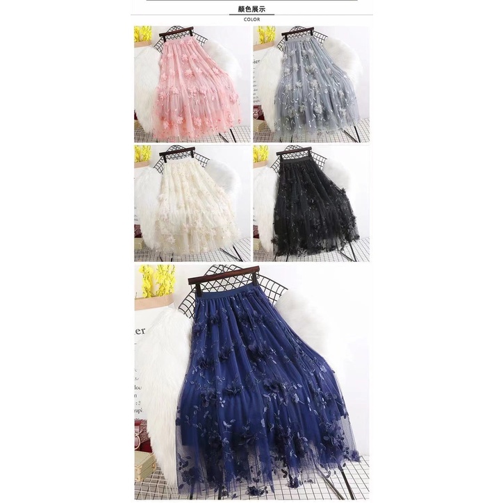 Hàng Có Sẵn Chân Váy Lưới Ba Chiều Eo Cao Vừa Thêu Hoa Năm 2021
