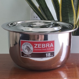 Thố inox có nắp zebra, 18cm -170018 - 1 đáy loại dày, inox 304 nhập khẩu thái lan