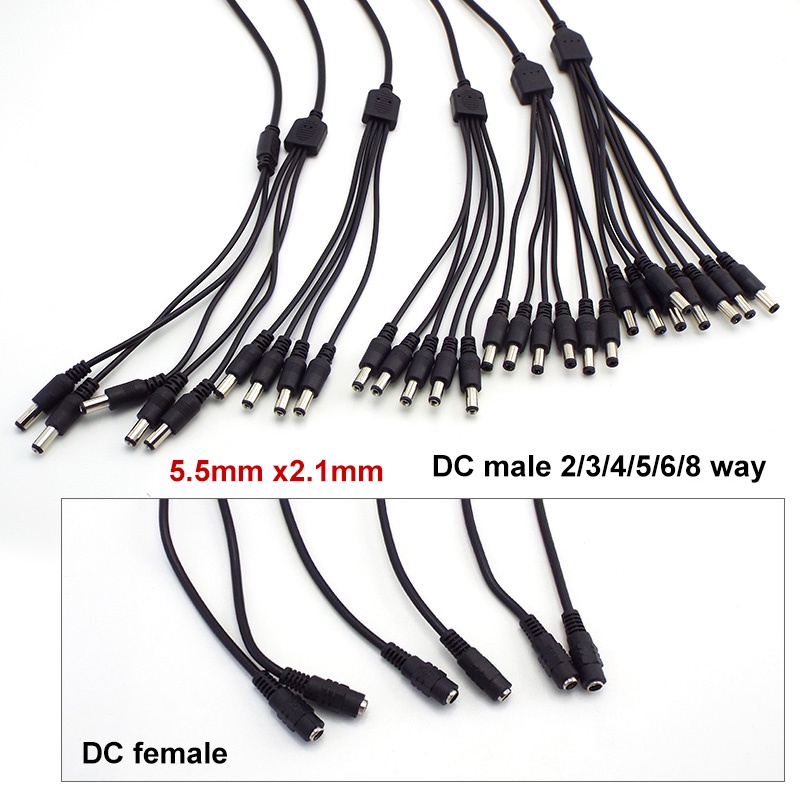 Dây Cáp Chia Nguồn 1 Female Sang 2 3 4 5 6 8 Chiều DC 5.5x2.1mm Cho Đèn Led Dây cctv